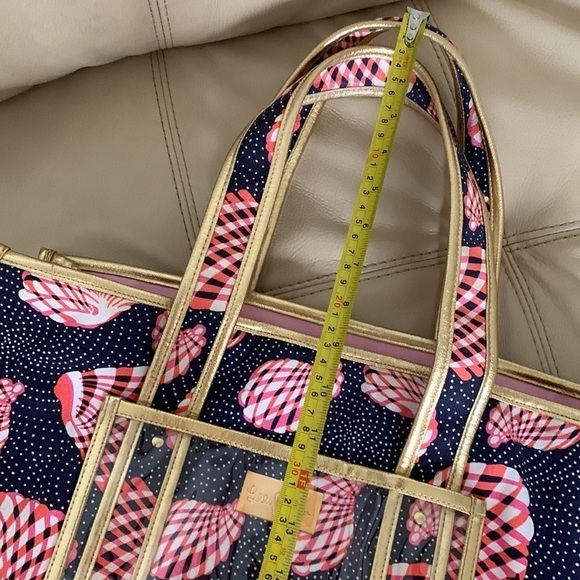 Lilly Pulitzer Seashell Print Tote navy pink resort bag beach vacation travel - Picture 13 of 16